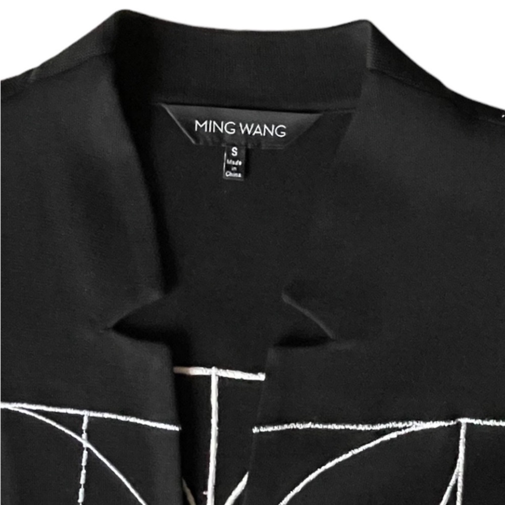 Ming Wang Black and White Geometric 3/4 Sleeve Cardigan Jacket, S